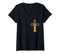 Femme Armoiries chrétiennes arméniennes avec Croix - Drapeau de T-Shirt avec Col en V
