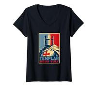 Femme Armure du Saint Croisé Templar des Vault Chevalier T-Shirt avec Col en V