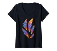 Femme Arrangement à Quatre Plumes Boho Tribal Minimal Nature Graphic T-Shirt avec Col en V