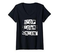 Femme Arrête de pleurer T-Shirt avec Col en V