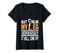 Femme Arrête de Tirer Ma Jambe Blague Noir Amputé T-Shirt avec Col en V