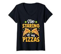 Femme Arrêtez de Regarder Mes Pizzas T-Shirt avec Col en V