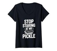 Femme Arrêtez de Regarder Mon cornichon Humour drôle T-Shirt avec Col en V