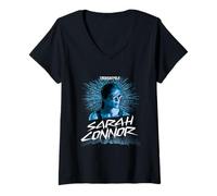 Femme Art à points de Sarah Connor pour Terminator 2 : Le Jugement dernier T-Shirt avec Col en V