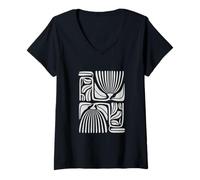 Femme Art Abstrait Floral Ligne Art Moderne géométrique Minimaliste T-Shirt avec Col en V