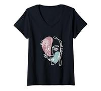 Femme Art abstrait minimaliste visage floral ligne art T-Shirt avec Col en V