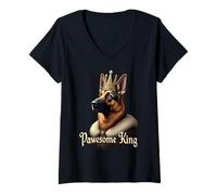 Femme Art Amusant de Chien Berger Allemand Roi T-Shirt avec Col en V