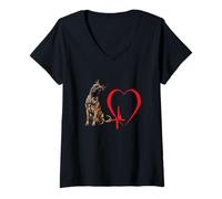 Femme Art Amusant du propriétaire d'un Chien hollandais Heartbeat Heartbeat EKG T-Shirt avec Col en V