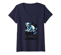 Femme Art Amusant pour Parents de Chiens privés de Sommeil et Amoureux T-Shirt avec Col en V