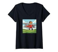 Femme Art Animalier Amusant Capybara Pilot Biplan Aviator T-Shirt avec Col en V
