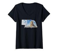 Femme Art Aquarelle Silhouette de l'État du Nebraska T-Shirt avec Col en V