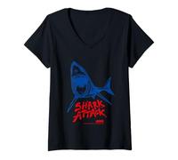 Femme Art Bleu Intense de Jaws 2025 Shark Attack T-Shirt avec Col en V