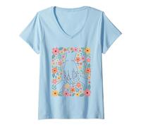 Femme Art botanique des Mains Fleuries pour l'amour et l'amitié T-Shirt avec Col en V