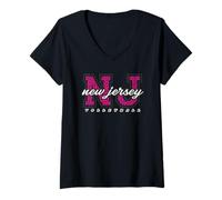 Femme Art collégial rétro de Volley-Ball du New Jersey, léopard Rose T-Shirt avec Col en V