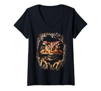 Femme Art coloré Crapaud Mignon Animal de la forêt Automne esthétique Automne T-Shirt avec Col en V