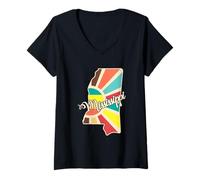Femme Art Coloré de l'Outline de l'État du Mississippi T-Shirt avec Col en V