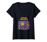 Femme Art Cosmique pour Chats Zodiac Dreamer T-Shirt avec Col en V