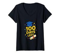 Femme Art de célébration du Compte à rebours des 100 Derniers Jours T-Shirt avec Col en V