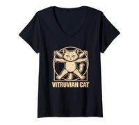 Femme Art de Chat vitruvien Anatomie féline Funny Kitty Lover T-Shirt avec Col en V