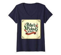 Femme Art de comptines Picked A Peck de Peter T-Shirt avec Col en V, Bleu Marine, S