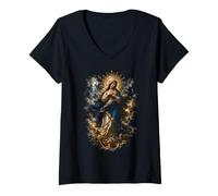 Femme Art de dévotion catholique sacré de la Vierge Marie Parmi Les Anges T-Shirt avec Col en V