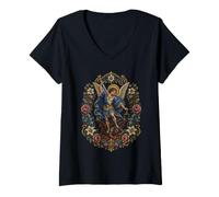 Femme Art de dévotion médiéval de Saint Michel avec écailles Florales T-Shirt avec Col en V