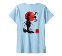 Femme Art de Guerrier Japonais à éclipse Rouge de samouraï T-Shirt avec Col en V