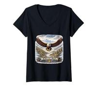 Femme Art de la fierté de l'État Sauvage de Washington Eagle Mountain T-Shirt avec Col en V