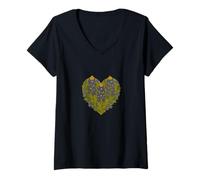 Femme Art de la fierté Nationale des Bluebonnets du Texas en Forme de cœur et de Fleurs Sauvages T-Shirt avec Col en V