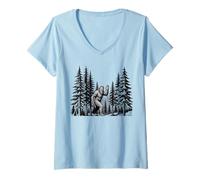 Femme Art de la forêt Sauvage et Sombre d'observation de la cryptide Bigfoot Wave T-Shirt avec Col en V