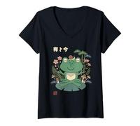 Femme Art de la Nature esthétique et Pleine Conscience du Japon Mignon T-Shirt avec Col en V