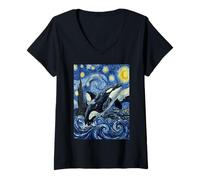 Femme Art de la Nuit étoilée de Van Gogh Orca T-Shirt avec Col en V