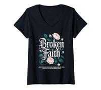 Femme Art de la Résilience : Foi Brisée et Fleurs Vintage T-Shirt avec Col en V
