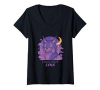 Femme Art de l'aura au Clair de Lune de Twilight Lynx T-Shirt avec Col en V