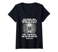 Femme Art de l'écriture chrétienne Psaume 23 4 Foi Citation Bible Verse T-Shirt avec Col en V