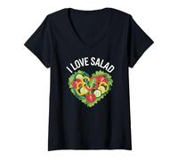 Femme Art de légumes en Forme de cœur I Love Salad T-Shirt avec Col en V