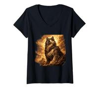 Femme Art de l'esprit Gardien du Loup majestueux T-Shirt avec Col en V