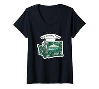Femme Art de l'État Evergreen de Washington et Design T-Shirt avec Col en V