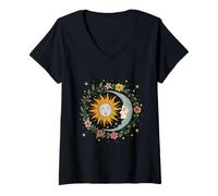 Femme Art de l'harmonie céleste Soleil Lune Yin Yang T-Shirt avec Col en V