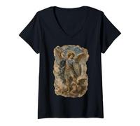 Femme Art de l'icône Fresque Saint Michel Archange Renaissance T-Shirt avec Col en V