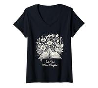 Femme Art de Livre botanique Vintage Just One More Chapter T-Shirt avec Col en V