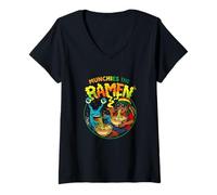 Femme Art de Munchies The Ramen Noodle Eating Alien Dreadlocks T-Shirt avec Col en V
