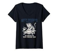 Femme Art de pâtisserie Amusant Kitty Biscuits Boulangerie Amoureux des Chats T-Shirt avec Col en V