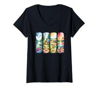 Femme Art de Paysage d'aventure en Plein air Aquarelle Rustique T-Shirt avec Col en V