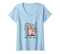 Femme Art de Poney Kawaii Mignon Gallop Smile Repeat T-Shirt avec Col en V