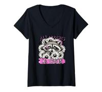 Femme Art de raton laveur mignon de All Oopsies No Daisies T-Shirt avec Col en V