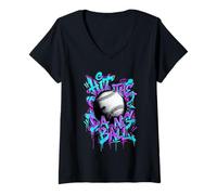 Femme Art de Rue de Baseball Hit The Dang Ball T-Shirt avec Col en V