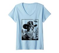 Femme Art de Science-Fiction Western du désert de Boston Terrier, Cowboy, ovni T-Shirt avec Col en V