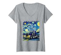 Femme Art de Semi-Camion Nuit étoilée | Big Rig Trucker Driver T-Shirt avec Col en V