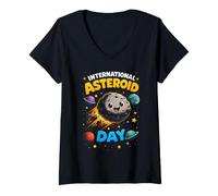 Femme Art de Sensibilisation aux Sciences spatiales de la journée Internationale des astéroïdes T-Shirt avec Col en V